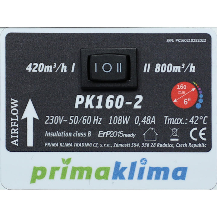 Prima Klima PK160-2 800(420)m³/h, Ø160mm