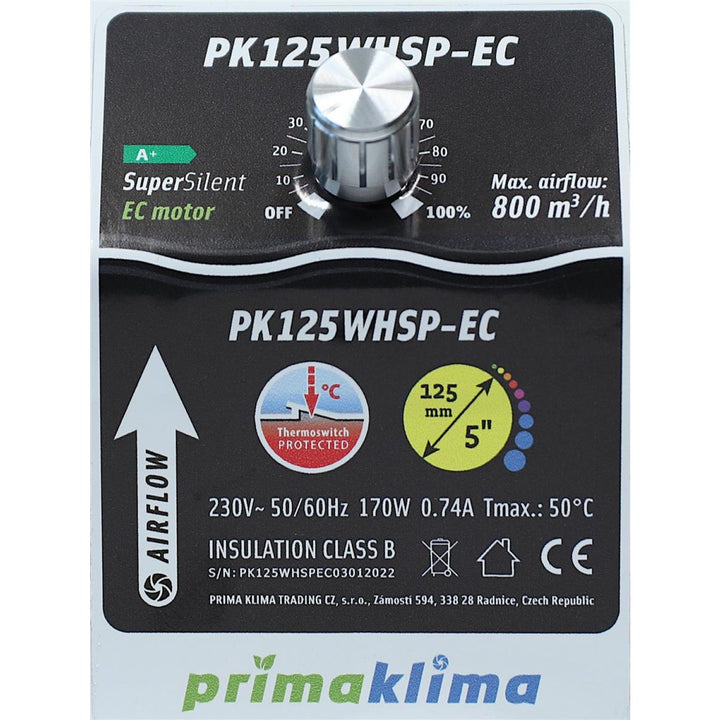 Prima Klima PK125WHSP-EC 800m³h, Ø125mm 0-100%