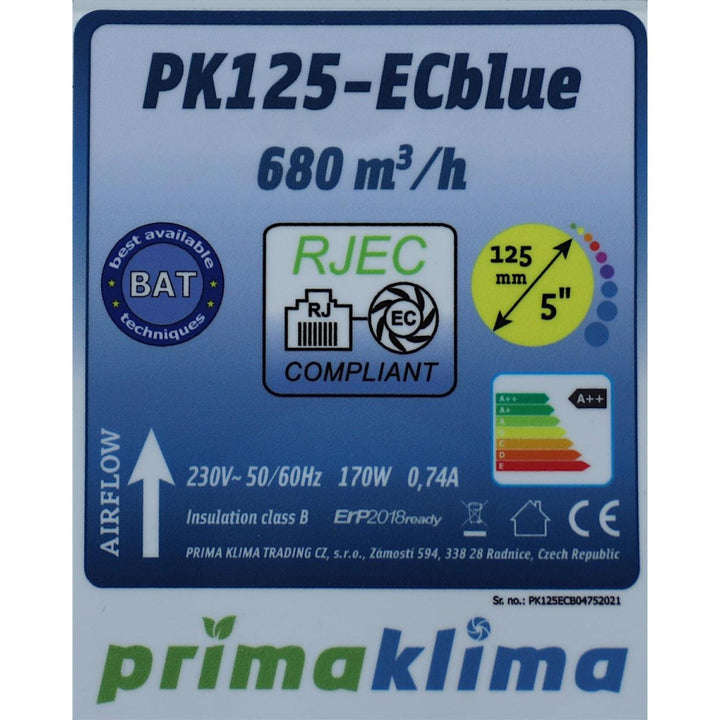 Prima Klima PK125ECblue 0-680 m³/h Ø125mm RJ45